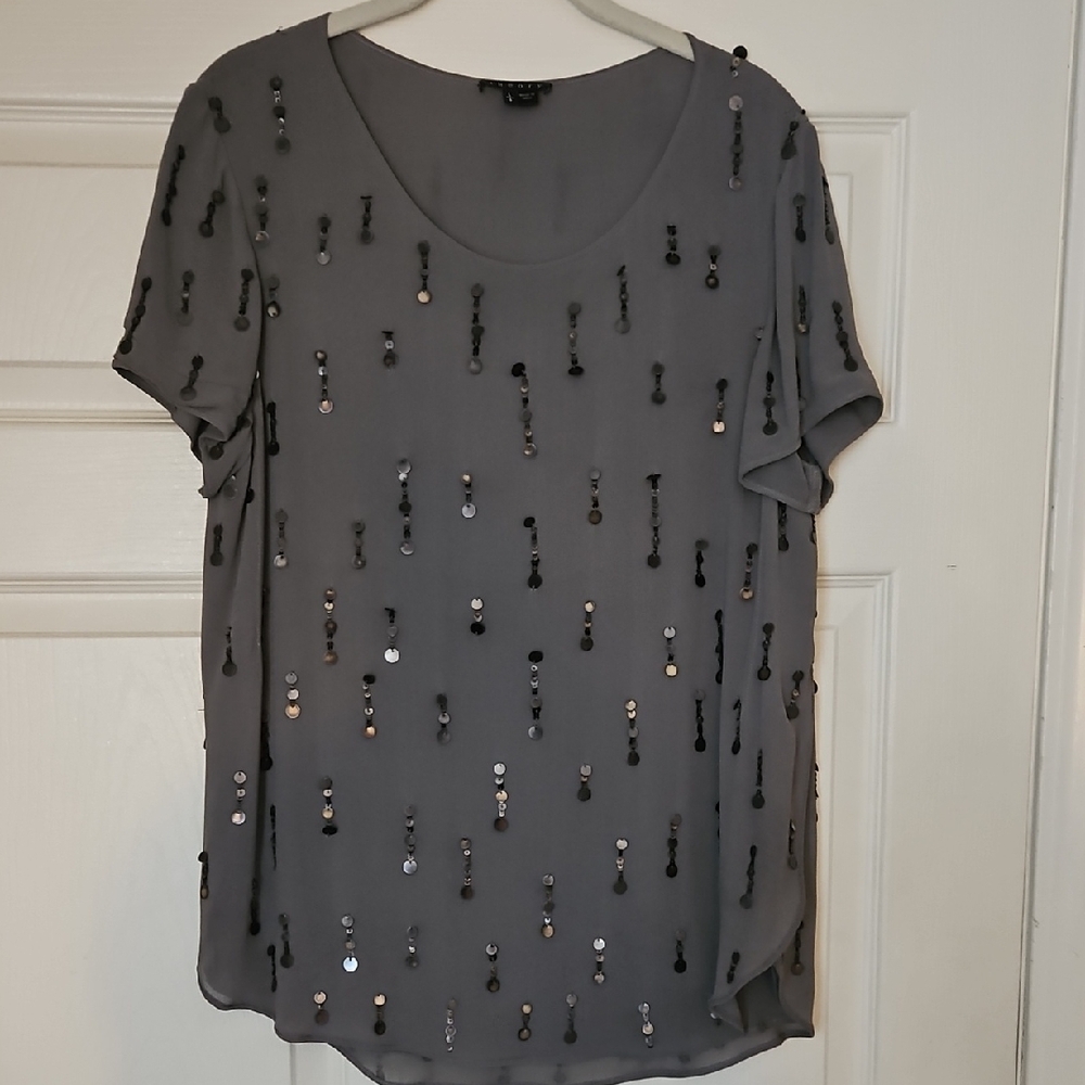 Theory Gray Sequin Blouse